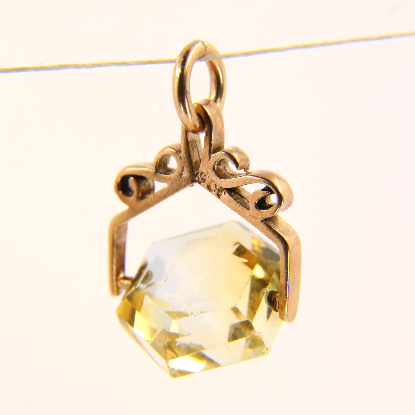 Vintage 9ct Miniature Citrine Swivel Pendant Centurion Head Yellow Gold Charm