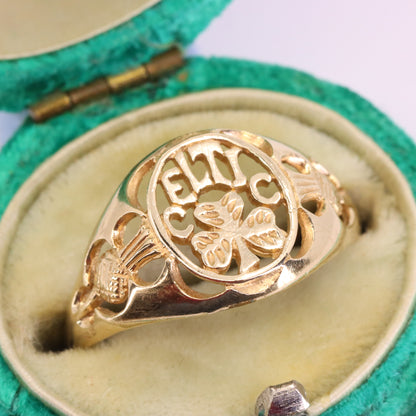 Vintage 9ct Hallmarked Yellow Gold Celtic FC Football Ring UK Q1/2 Boxed Gift