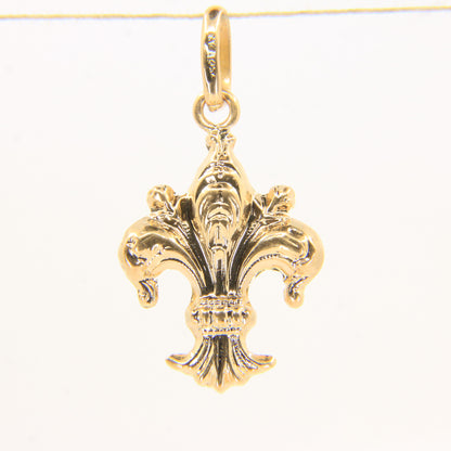 Vintage 18k Yellow Gold Fleur De Lis Charm Pendant French Royal Flower Heraldic
