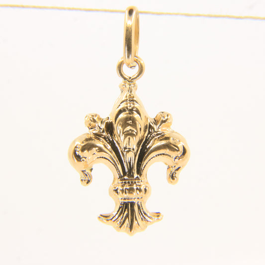 Vintage 18k Yellow Gold Fleur De Lis Charm Pendant French Royal Flower Heraldic