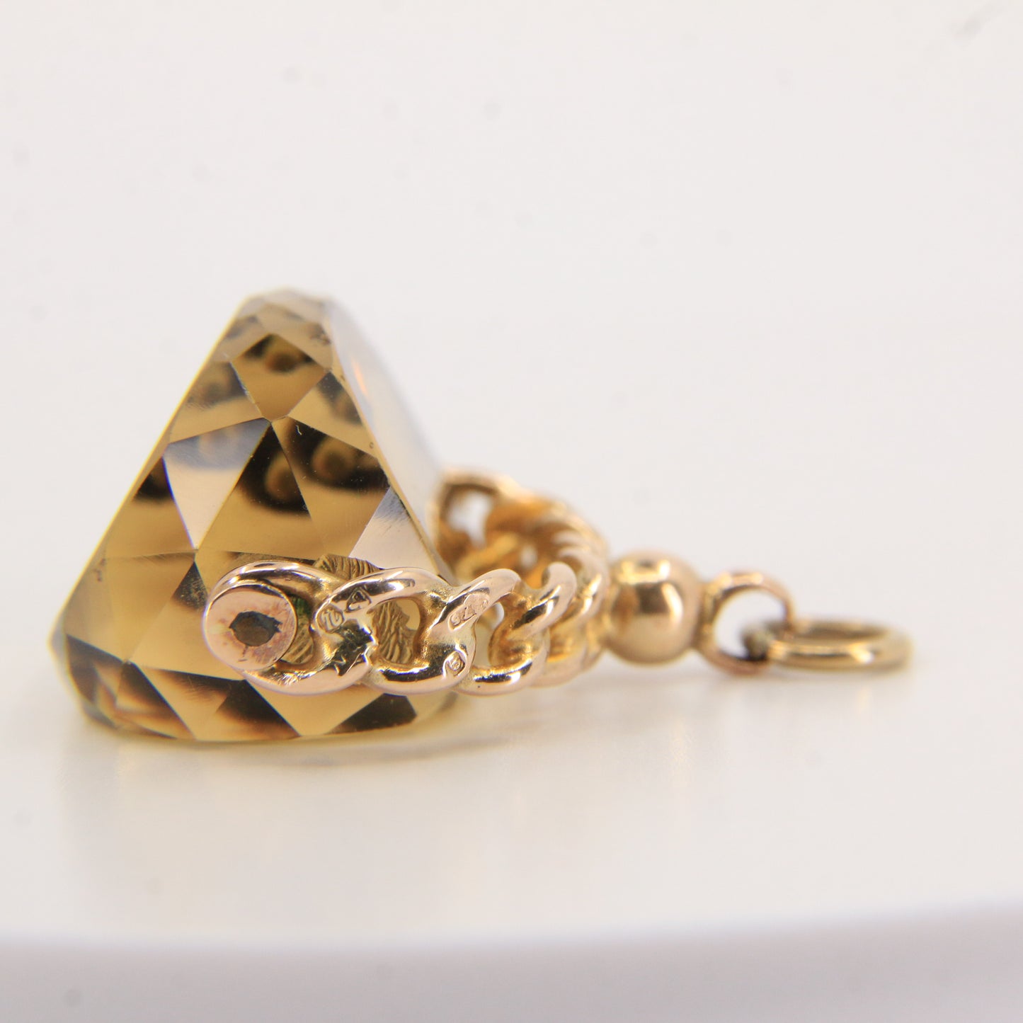 Antique 9ct Hallmarked Yellow Gold Citrine Spinner Pendant Charm Fob Faceted Cut