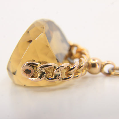 Antique 9ct Hallmarked Yellow Gold Citrine Spinner Pendant Charm Fob Faceted Cut