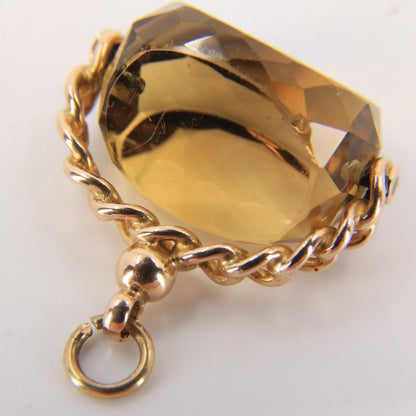 Antique 9ct Hallmarked Yellow Gold Citrine Spinner Pendant Charm Fob Faceted Cut