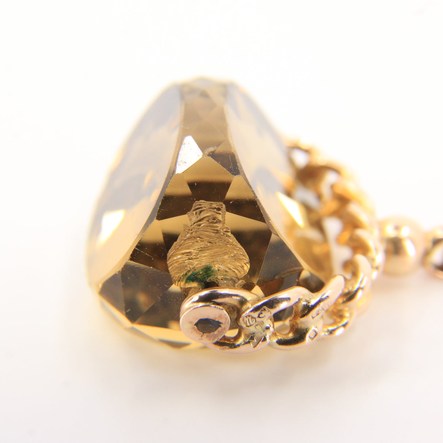 Antique 9ct Hallmarked Yellow Gold Citrine Spinner Pendant Charm Fob Faceted Cut