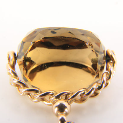 Antique 9ct Hallmarked Yellow Gold Citrine Spinner Pendant Charm Fob Faceted Cut