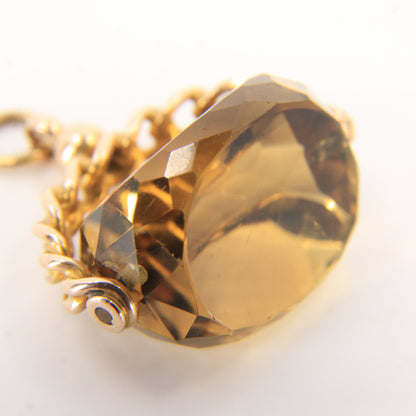 Antique 9ct Hallmarked Yellow Gold Citrine Spinner Pendant Charm Fob Faceted Cut