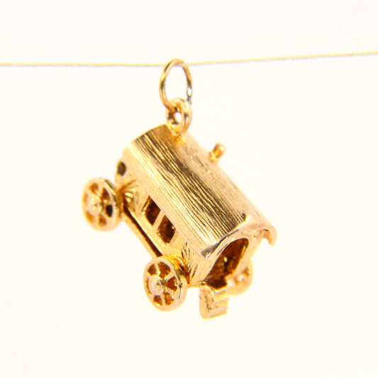 Vintage 9ct Opening Charm  Fortune Teller Hallmarked Yellow Gold Gypsy Waggon Pendant