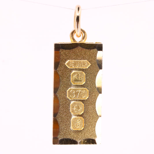 Vintage 9ct Hallmarked 1981 Yellow Gold Ingot Pendant Textured Bar Gift