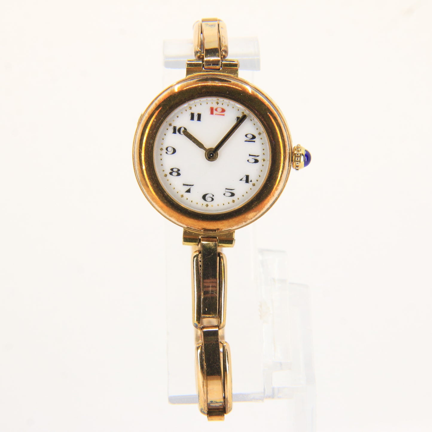 Antique Rolled Gold Ladies Wristwatch White Dial Red 12 Arabic Numerals Boxed