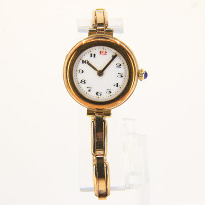 Antique Rolled Gold Ladies Wristwatch White Dial Red 12 Arabic Numerals Boxed