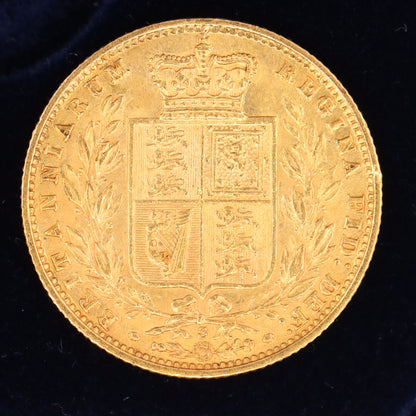 Antique 22ct Queen Victoria Young Head Shield Back Sovereign Coin Boxed