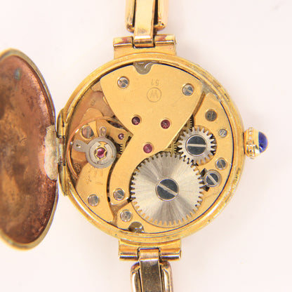 Antique Rolled Gold Ladies Wristwatch White Dial Red 12 Arabic Numerals Boxed