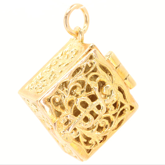 Vintage 9ct Hallmarked Gold Opening Box Pendant Floral Detailed Locket Charm Gift