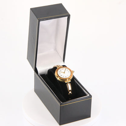 Antique Rolled Gold Ladies Wristwatch White Dial Red 12 Arabic Numerals Boxed