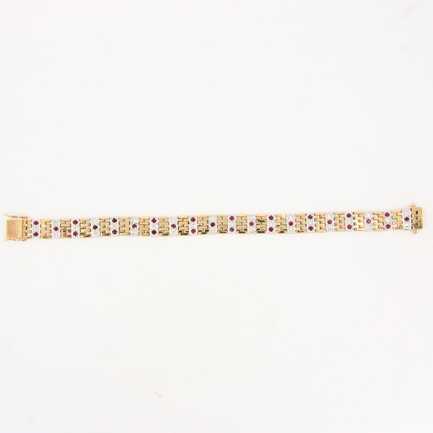 Vintage 9ct 7" Gold Bracelet Hallmarked Two Tone Gold Diamond & Ruby Boxed Gift