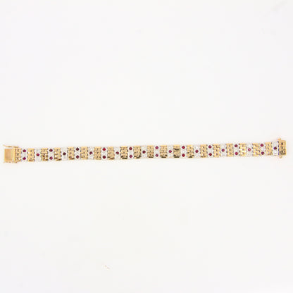 Vintage 9ct 7" Gold Bracelet Hallmarked Two Tone Gold Diamond & Ruby Boxed Gift