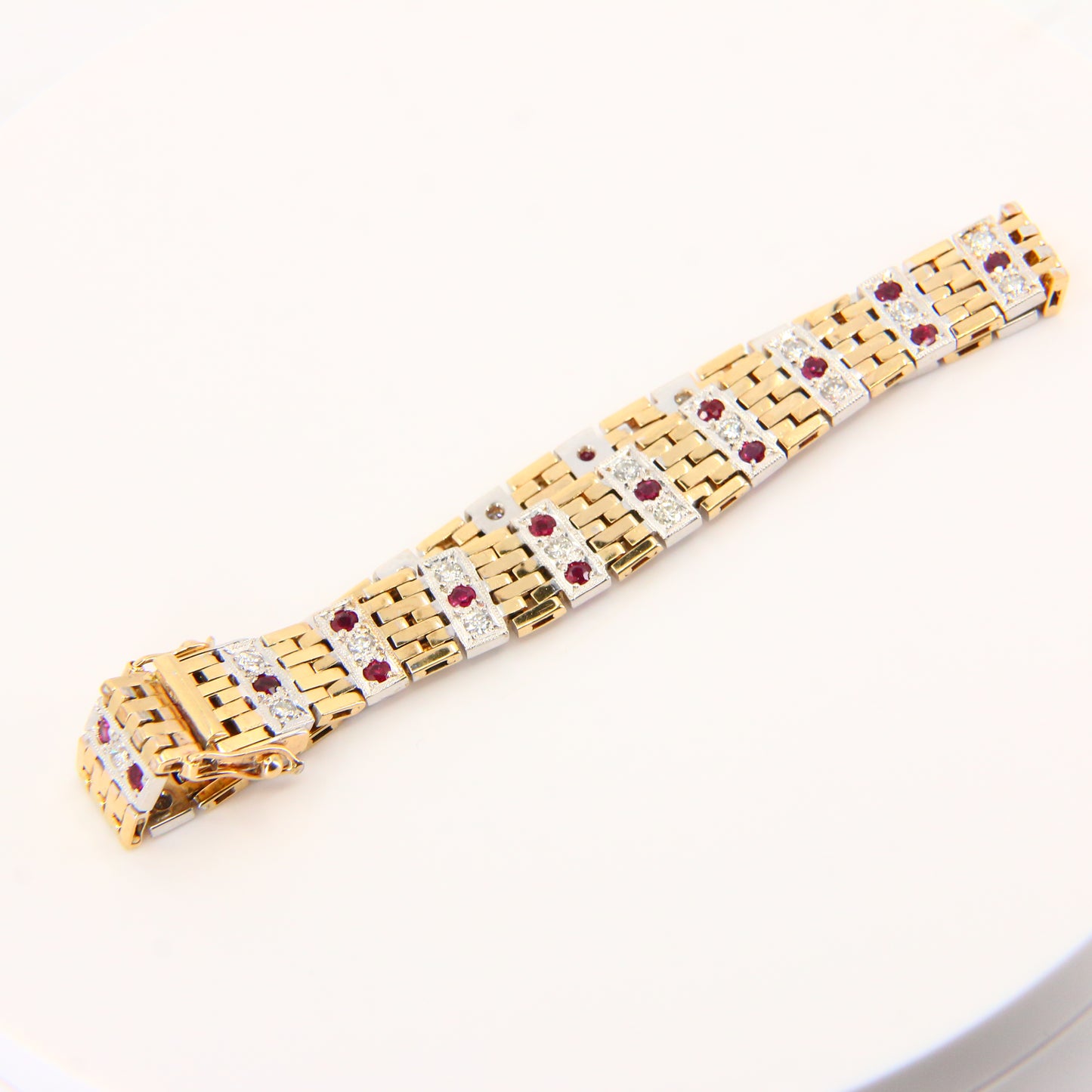 Vintage 9ct 7" Gold Bracelet Hallmarked Two Tone Gold Diamond & Ruby Boxed Gift