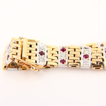 Vintage 9ct 7" Gold Bracelet Hallmarked Two Tone Gold Diamond & Ruby Boxed Gift