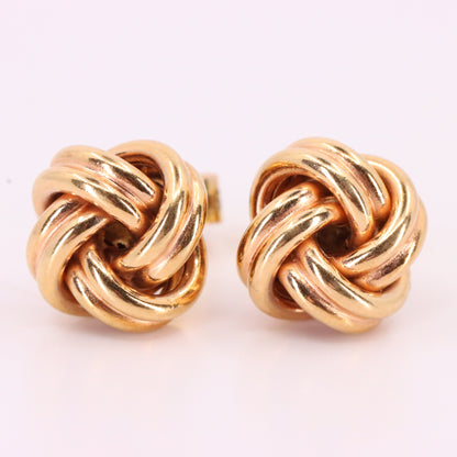 Vintage 9ct Hallmarked Yellow Gold Knot Stud Earrings Classic Design Boxed Gift