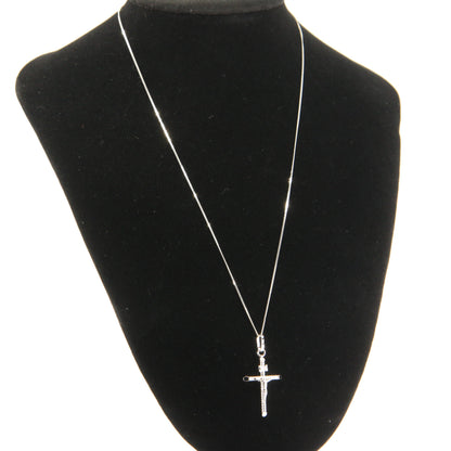 Vintage 9ct White Gold 18 Inch Curb Chain Crucifix INRI Cross Pendant Boxed Gift