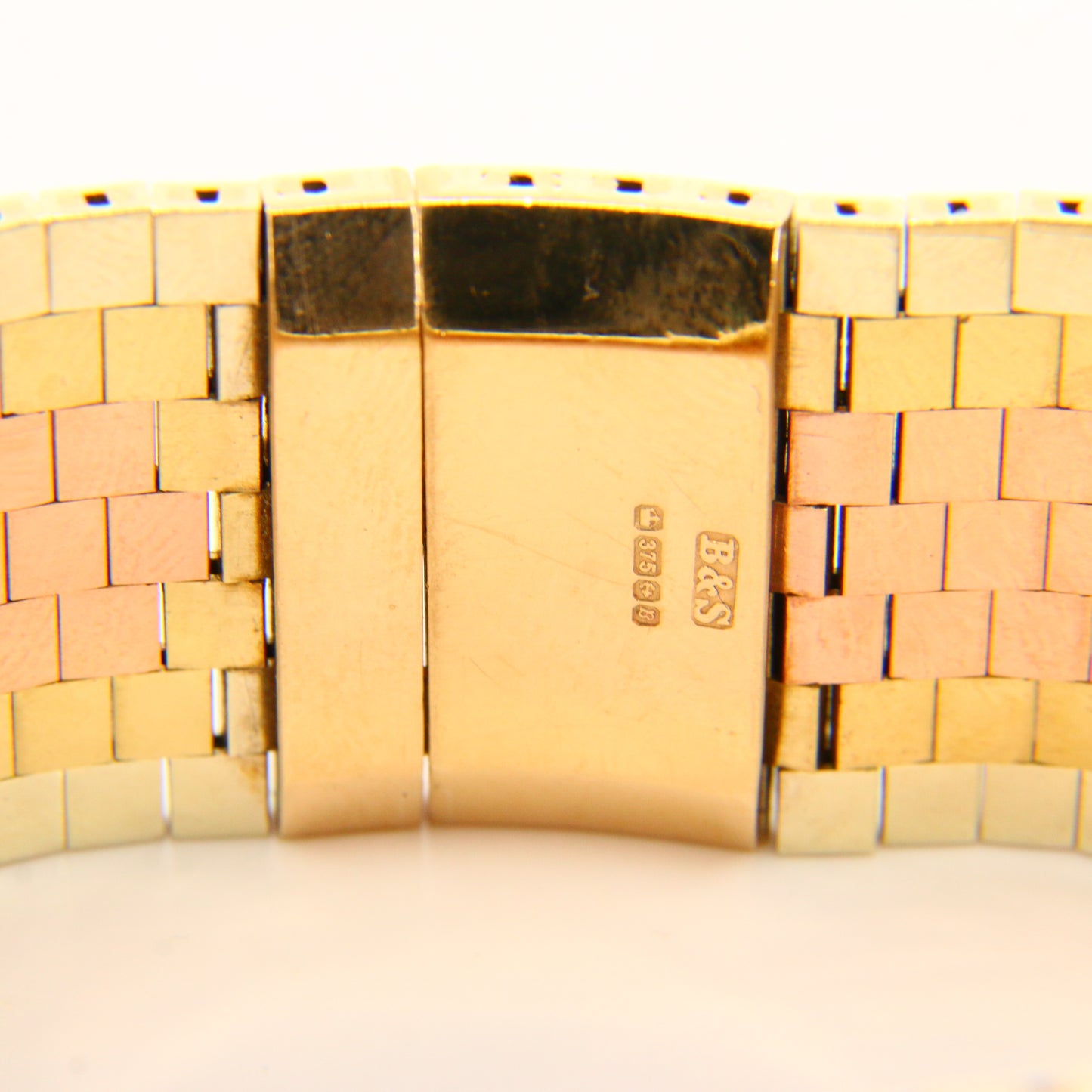 Vintage 9ct Broad Cuff Bracelet 7.25" 1970 Hallmarked Multi Toned Gold Bangel Boxed