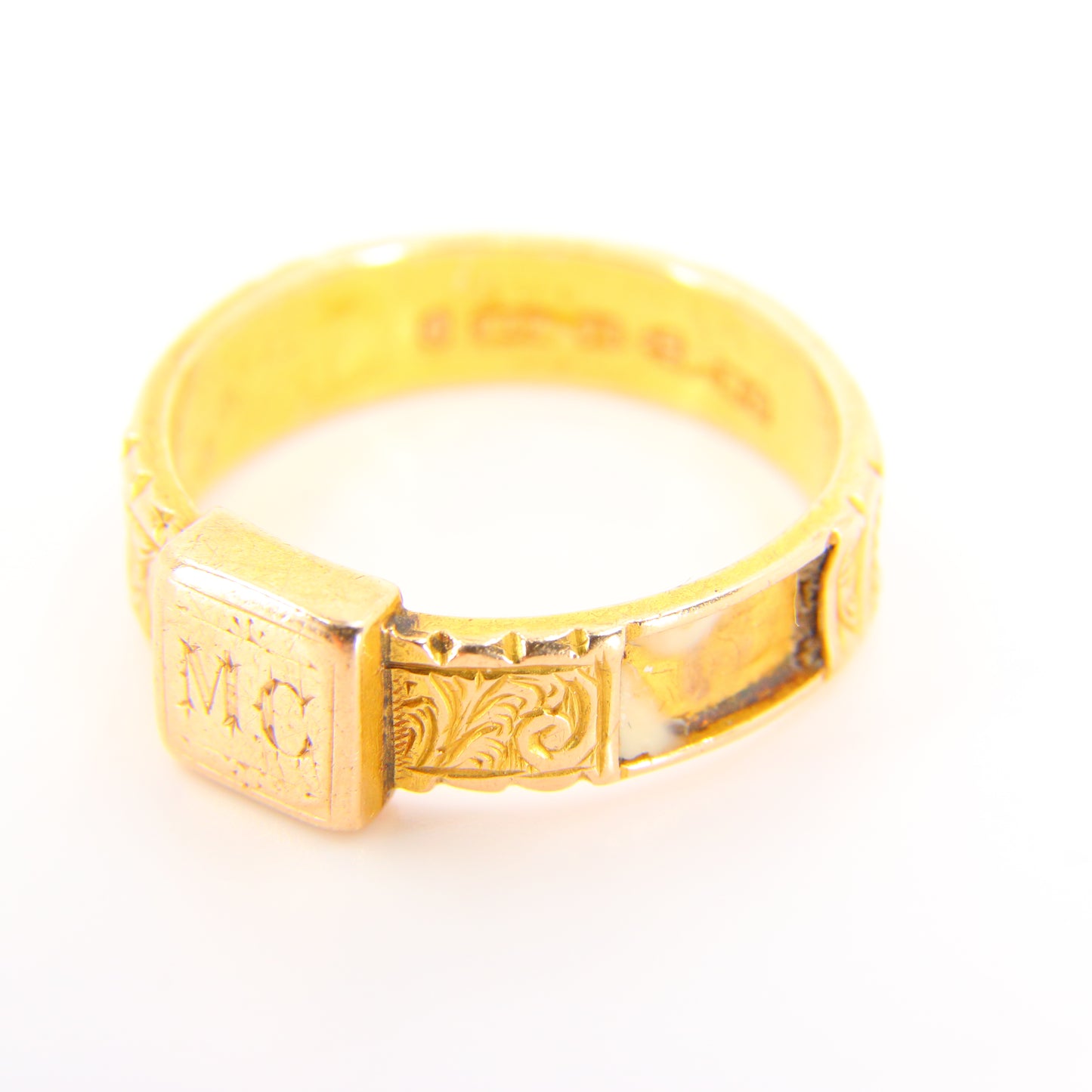 Antique Victorian 15ct Gold Hallmarked Mourning Ring Items Removed UK Size S