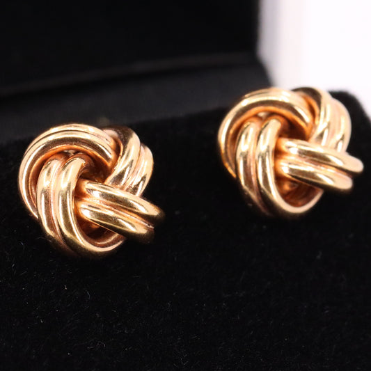 Vintage 9ct Hallmarked Yellow Gold Knot Stud Earrings Classic Design Boxed Gift
