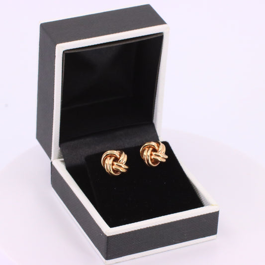 Vintage 9ct Hallmarked Yellow Gold Knot Stud Earrings Classic Design Boxed Gift