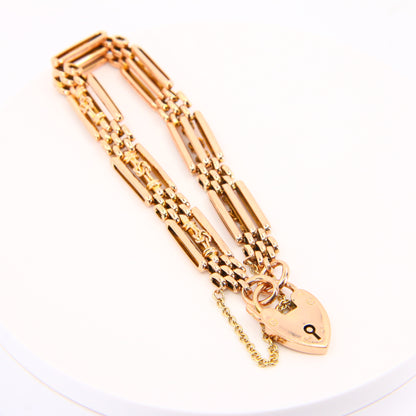 Antique 9ct Rose Gold Lovers Knot Bracelet 9 Carat Chain Charm Bracelet Boxed