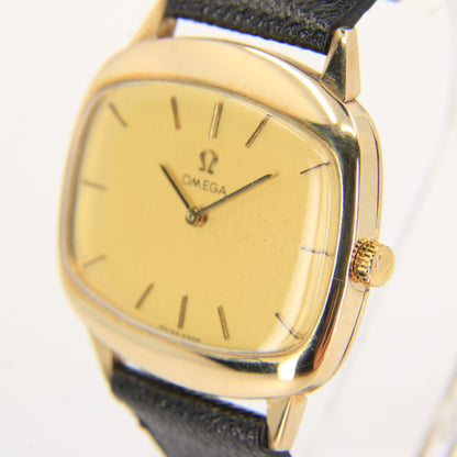 Vintage 9ct Gold Omega Wristwatch Leather Strap Cal 625 Unisex 1975 Hallmarked