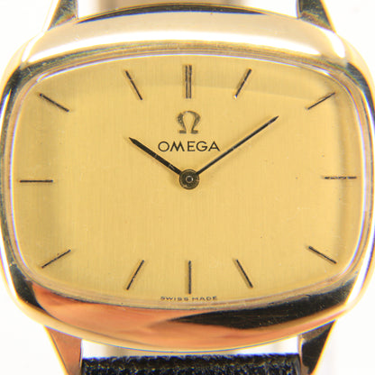 Vintage 9ct Gold Omega Wristwatch Leather Strap Cal 625 Unisex 1975 Hallmarked