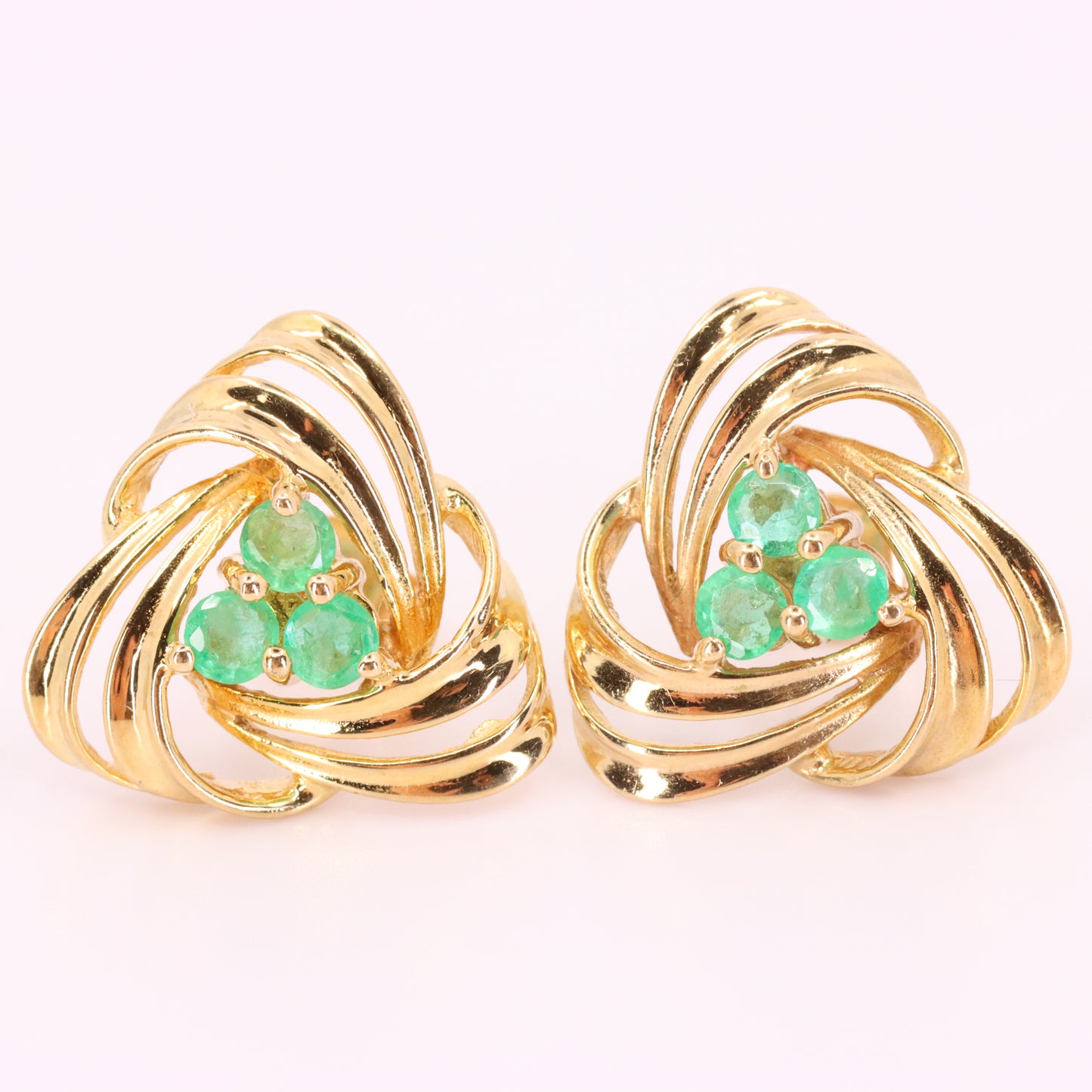 Vintage 9ct Hallmarked Yellow Gold Emerald Knot Stud Earrings Boxed Gift