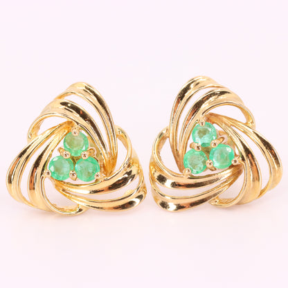 Vintage 9ct Hallmarked Yellow Gold Emerald Knot Stud Earrings Boxed Gift