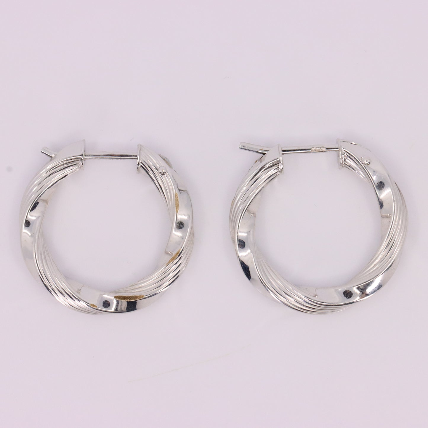 Vintage 9ct Hallmarked White Gold Twist Hoop Earrings Textured Boxed Gift