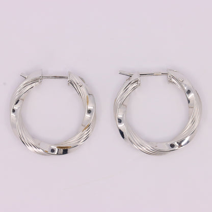 Vintage 9ct Hallmarked White Gold Twist Hoop Earrings Textured Boxed Gift