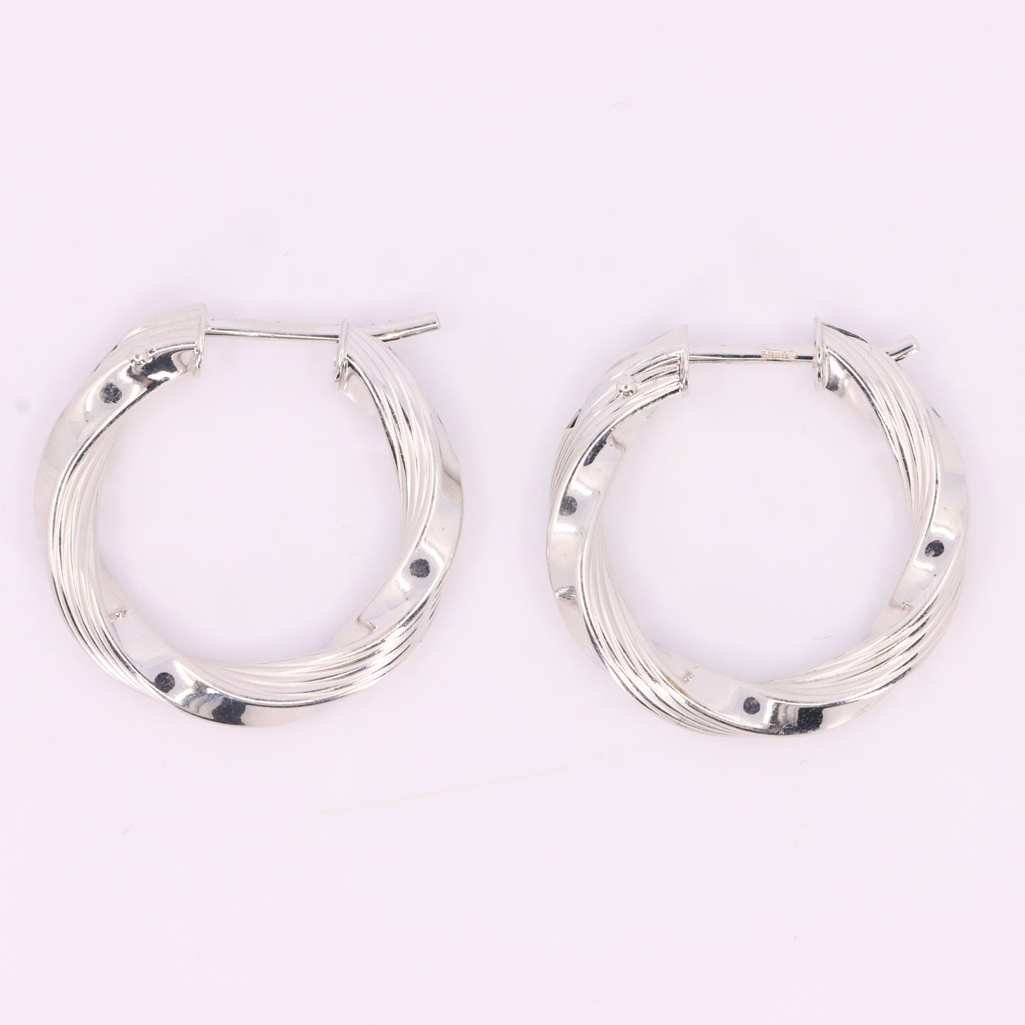 Vintage 9ct Hallmarked White Gold Twist Hoop Earrings Textured Boxed Gift