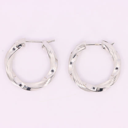 Vintage 9ct Hallmarked White Gold Twist Hoop Earrings Textured Boxed Gift