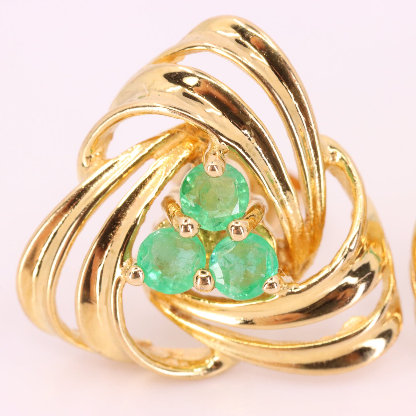 Vintage 9ct Hallmarked Yellow Gold Emerald Knot Stud Earrings Boxed Gift