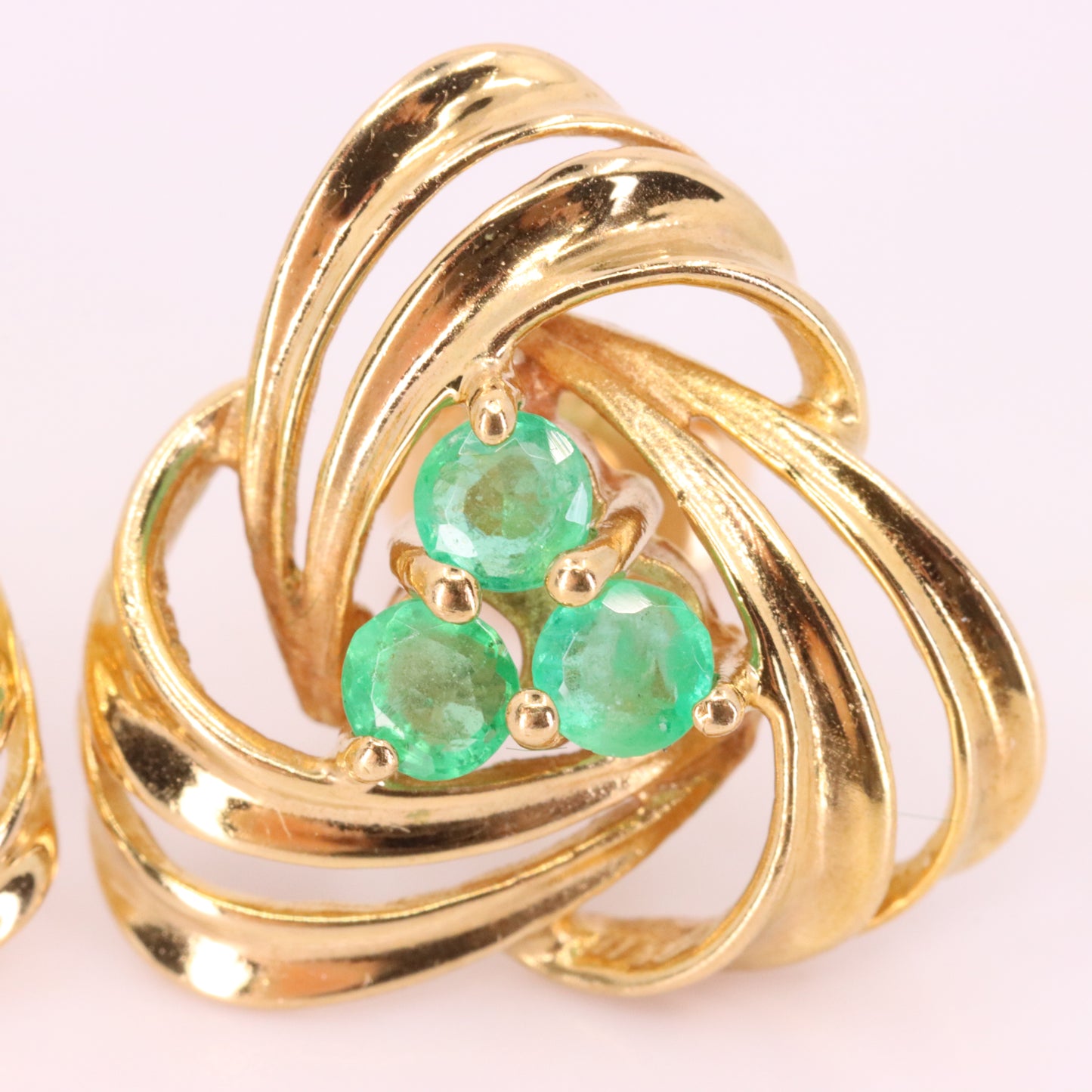Vintage 9ct Hallmarked Yellow Gold Emerald Knot Stud Earrings Boxed Gift