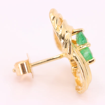 Vintage 9ct Hallmarked Yellow Gold Emerald Knot Stud Earrings Boxed Gift