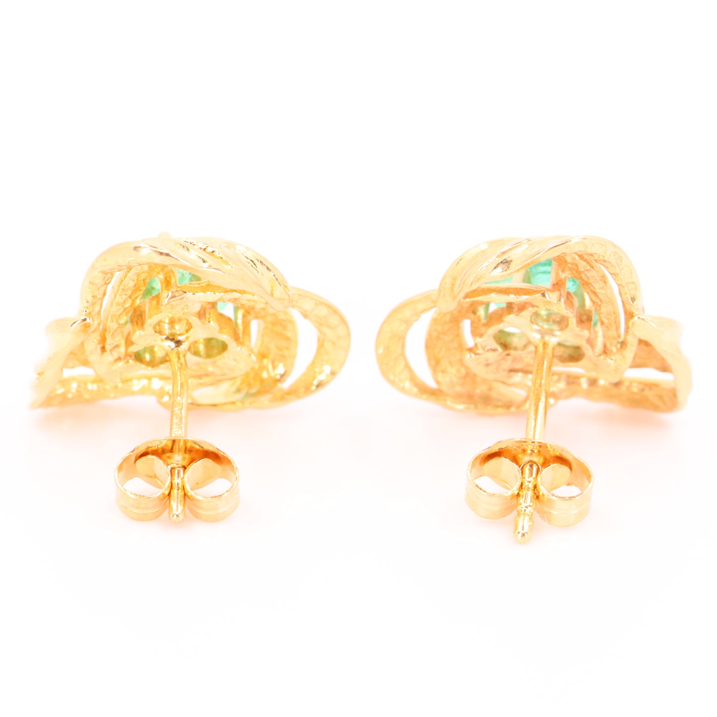 Vintage 9ct Hallmarked Yellow Gold Emerald Knot Stud Earrings Boxed Gift