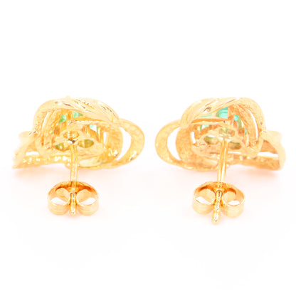 Vintage 9ct Hallmarked Yellow Gold Emerald Knot Stud Earrings Boxed Gift