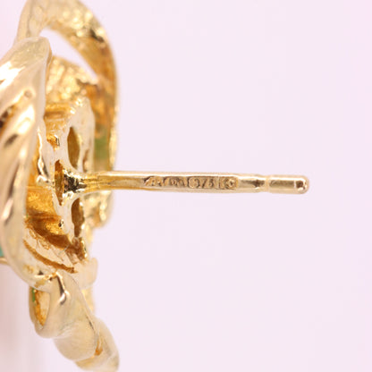 Vintage 9ct Hallmarked Yellow Gold Emerald Knot Stud Earrings Boxed Gift