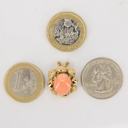 Antique 14k Yellow Gold Large Coral Clip On Earrings Optional Pierced Wear Boxed