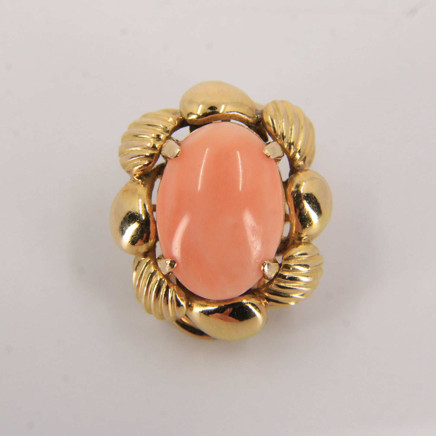 Antique 14k Yellow Gold Large Coral Clip On Earrings Optional Pierced Wear Boxed