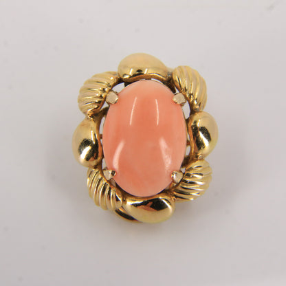 Antique 14k Yellow Gold Large Coral Clip On Earrings Optional Pierced Wear Boxed