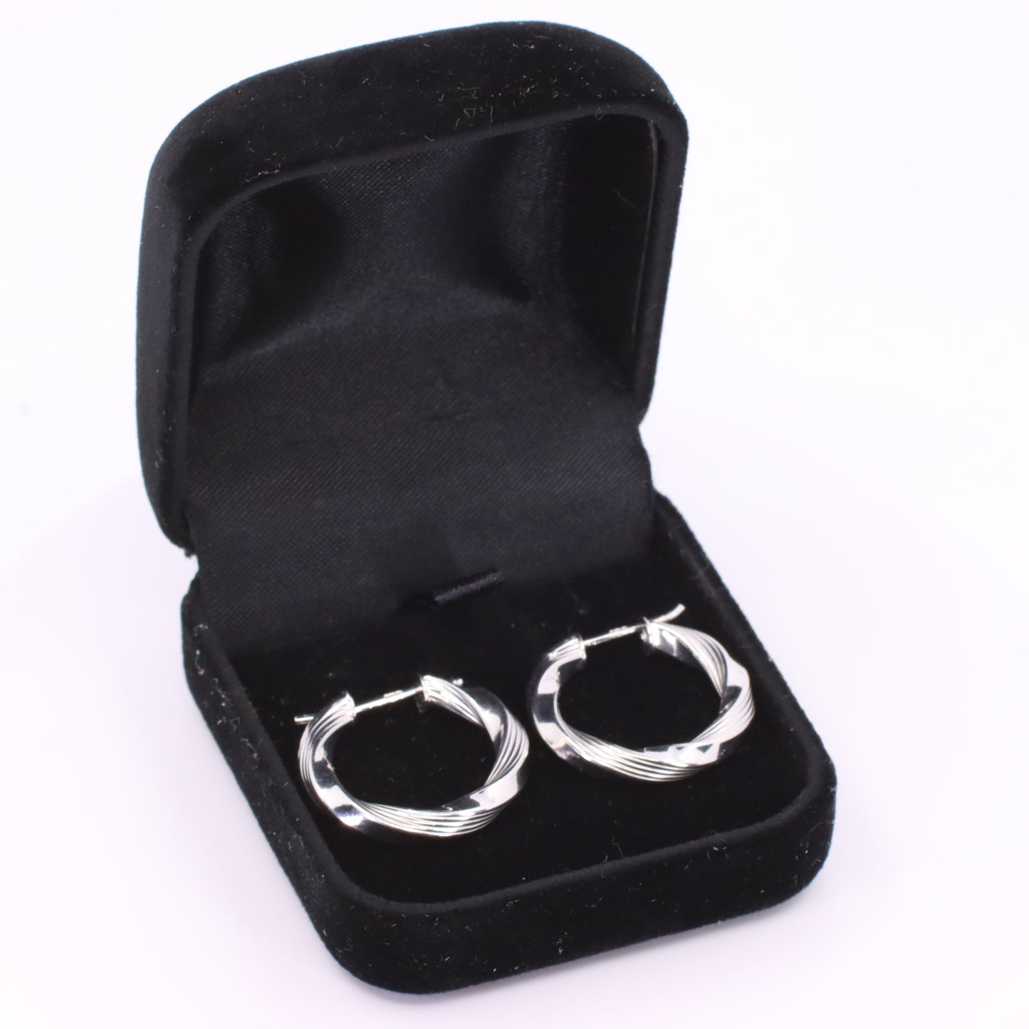 Vintage 9ct Hallmarked White Gold Twist Hoop Earrings Textured Boxed Gift