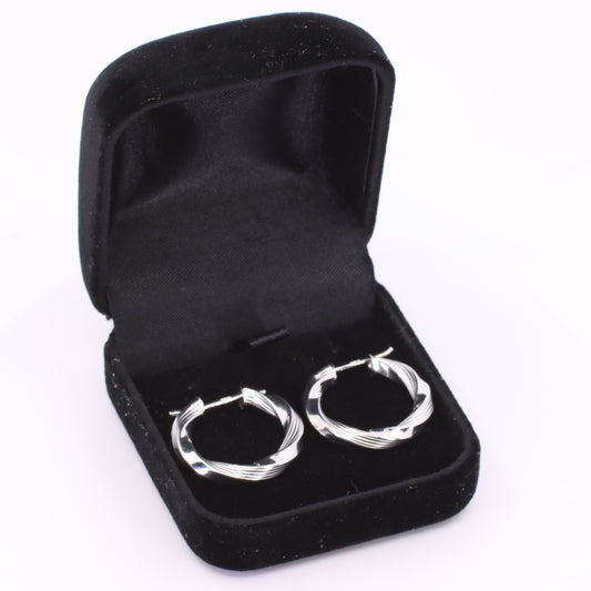 Vintage 9ct Hallmarked White Gold Twist Hoop Earrings Textured Boxed Gift