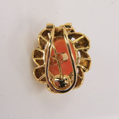 Antique 14k Yellow Gold Large Coral Clip On Earrings Optional Pierced Wear Boxed