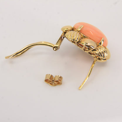 Antique 14k Yellow Gold Large Coral Clip On Earrings Optional Pierced Wear Boxed